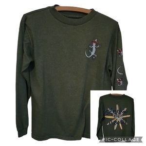 vtg t shirt gecko hawaii surfboards grunge grey long sleeve beach med